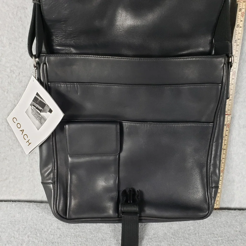NWT Coach Black‎ Leather Messenger Crossbody Bag Adjustable Strap Buckle Unisex